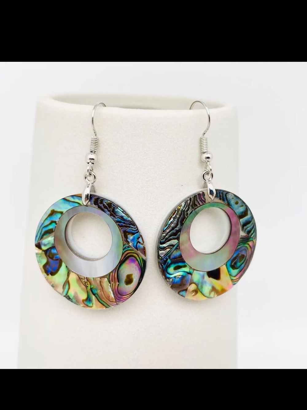 Iridescent Abalone Circle Drop Earrings - Multicolor